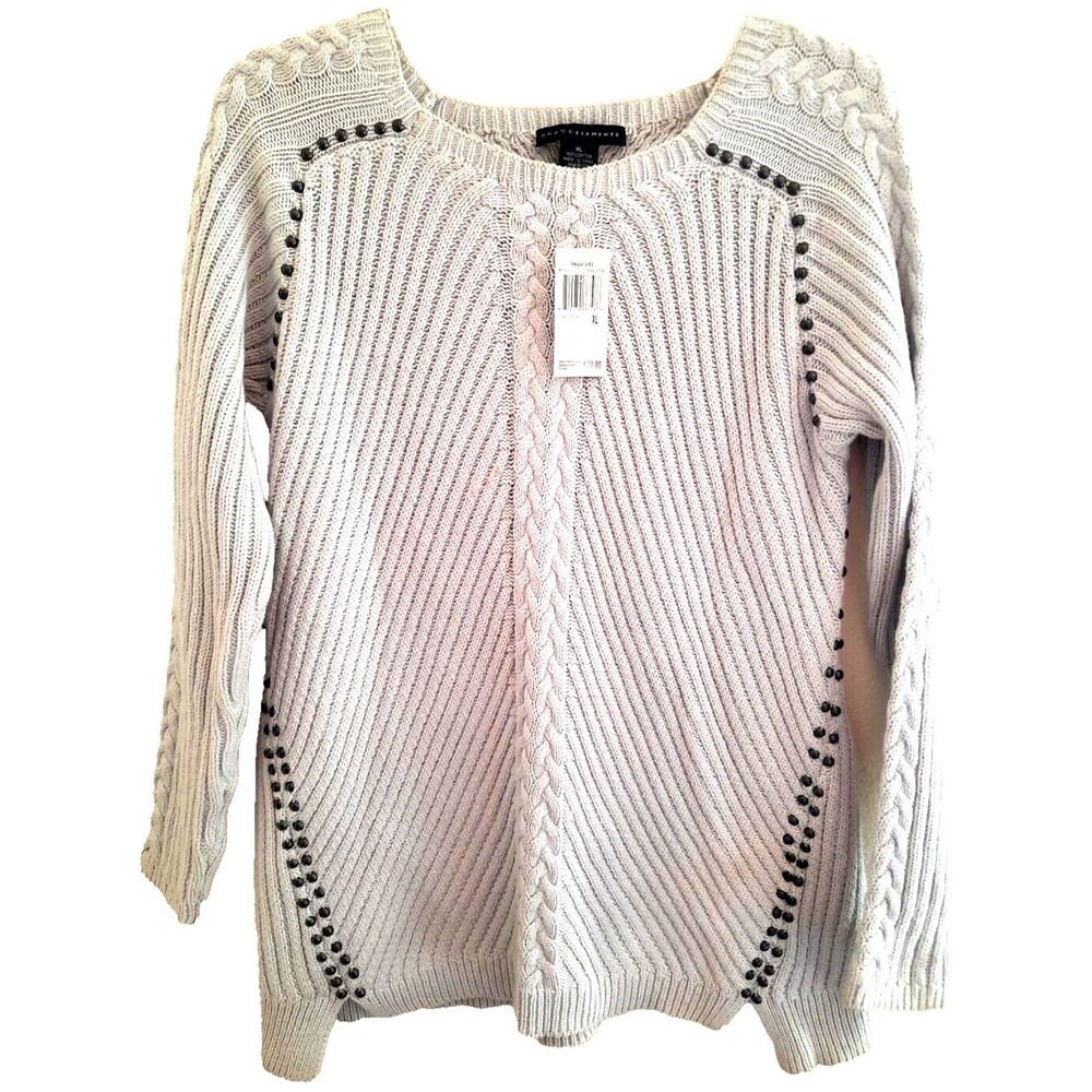 NWT XL Grace Elements Womens Cream 100% Cotton Sweater w Studs Studded Tag $70